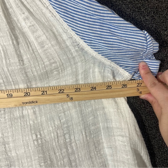 Free People White and Blue Loose Button-Up Blouse 100% Cotton, Women’s Large - Picture 7 of 9